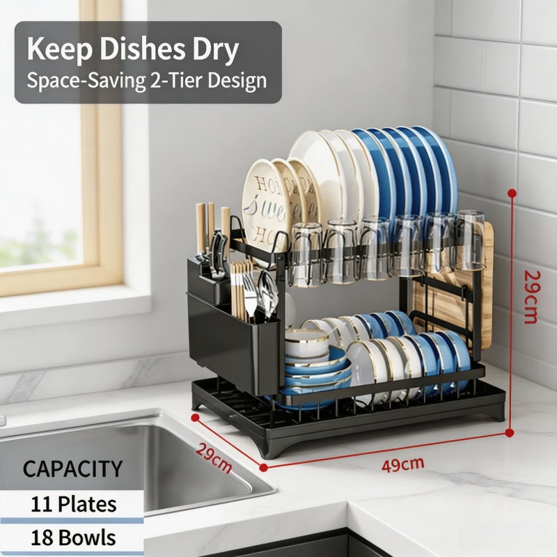 Commercial Kitchen Knife Holder - Dwupoziomowy stojak do suszenia naczyń, ociekacz